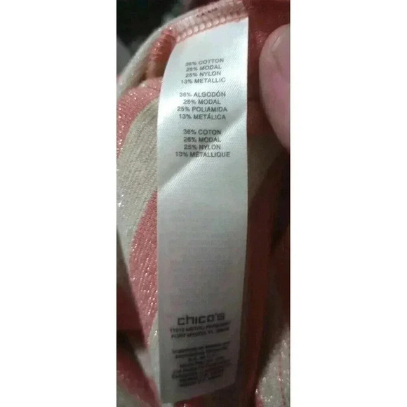 Chico's Pink Metallic Stripe Blouse Short Cap Sleeve Size 1‎ (Medium 8) - Picture 4 of 4